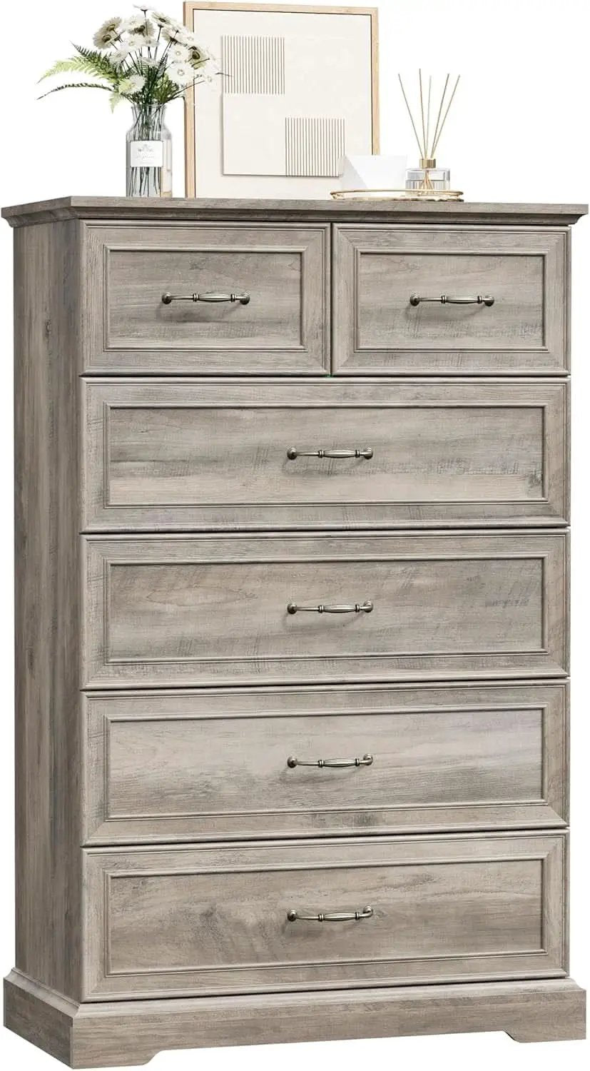 Greywash SolidWood FortyNineInch ExtraTall Six Drawer Dresser from PriceLows™