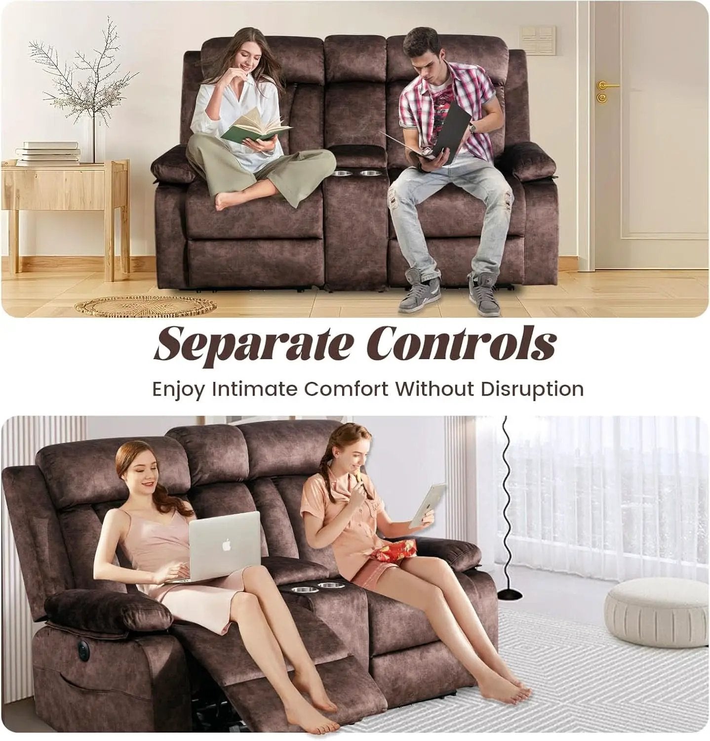 Power Reclining Sofa Set 3 Seat With Massage USB Ports from PriceLows™