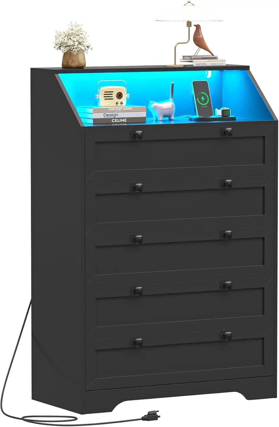 Tall Black Dresser With Customizable RGB Illumination from PriceLows™