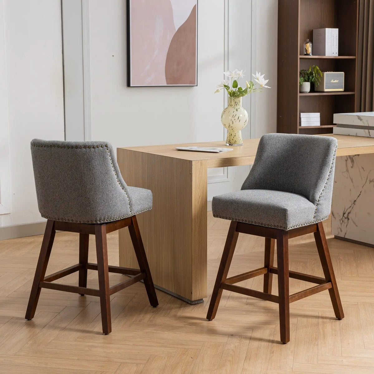 Counter Height Barstools | 26 Inch Seat | Fabric Upholstery | Set Of Two