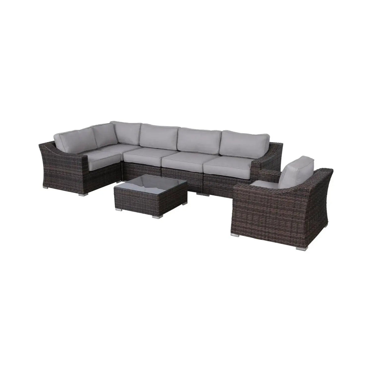Outdoor Wicker Conversation Set | All-Weather Resin | Tempered Glass Table | 5 Inch Cushions
