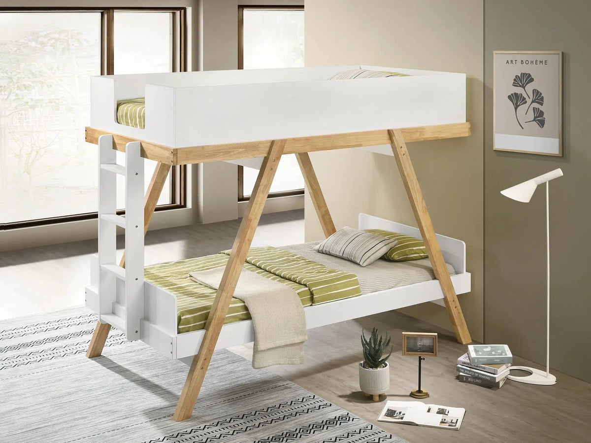 Frankie Wood Twin Over Twin Bunk Bed White and | 82 x 43.25 x 69 in | Wood | Natural