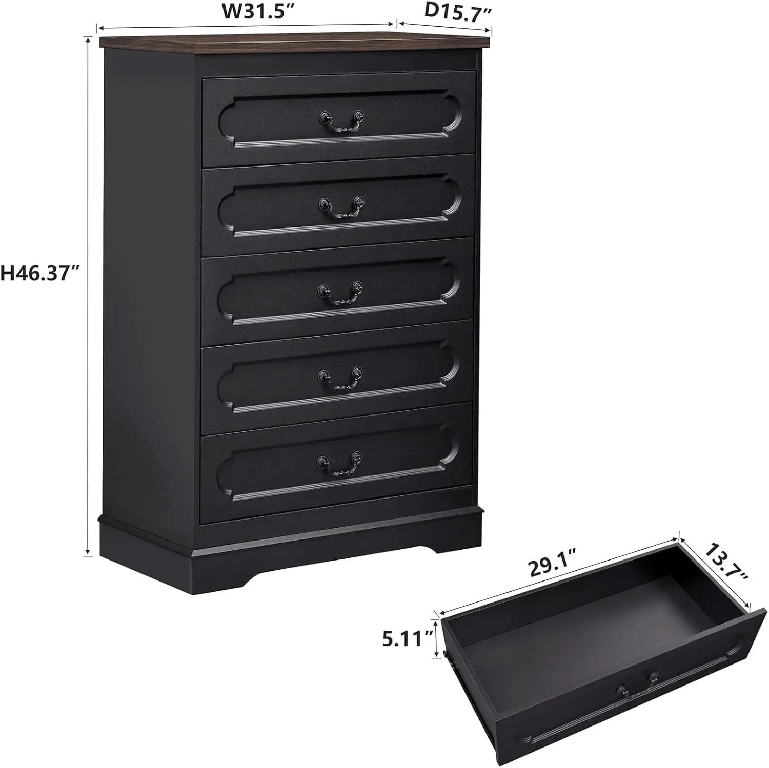 Premium Charcoal Farmhouse Dresser With Five Drawers from PriceLows™