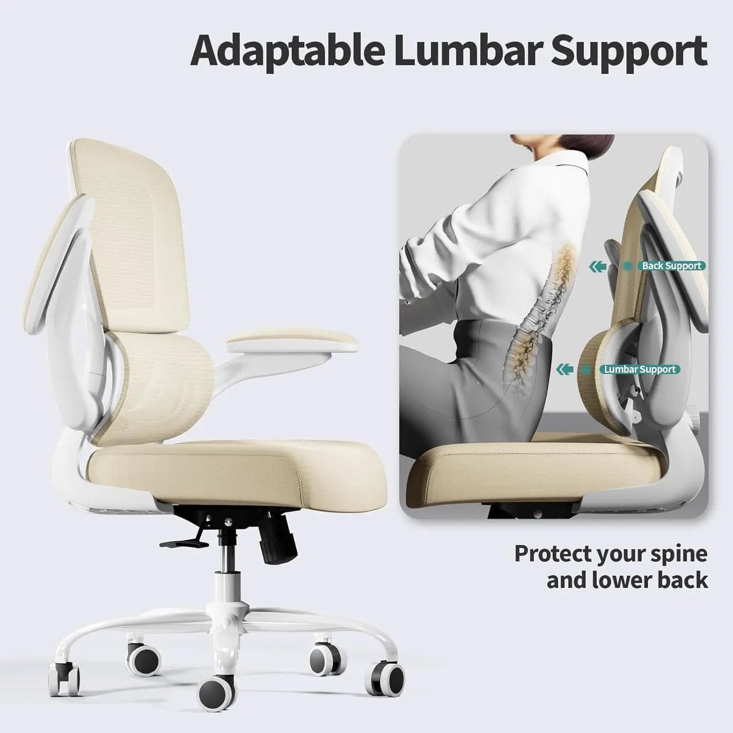 Ergonomic Office Chair With Mesh Back 330 Lb Capacity Beige from PriceLows™