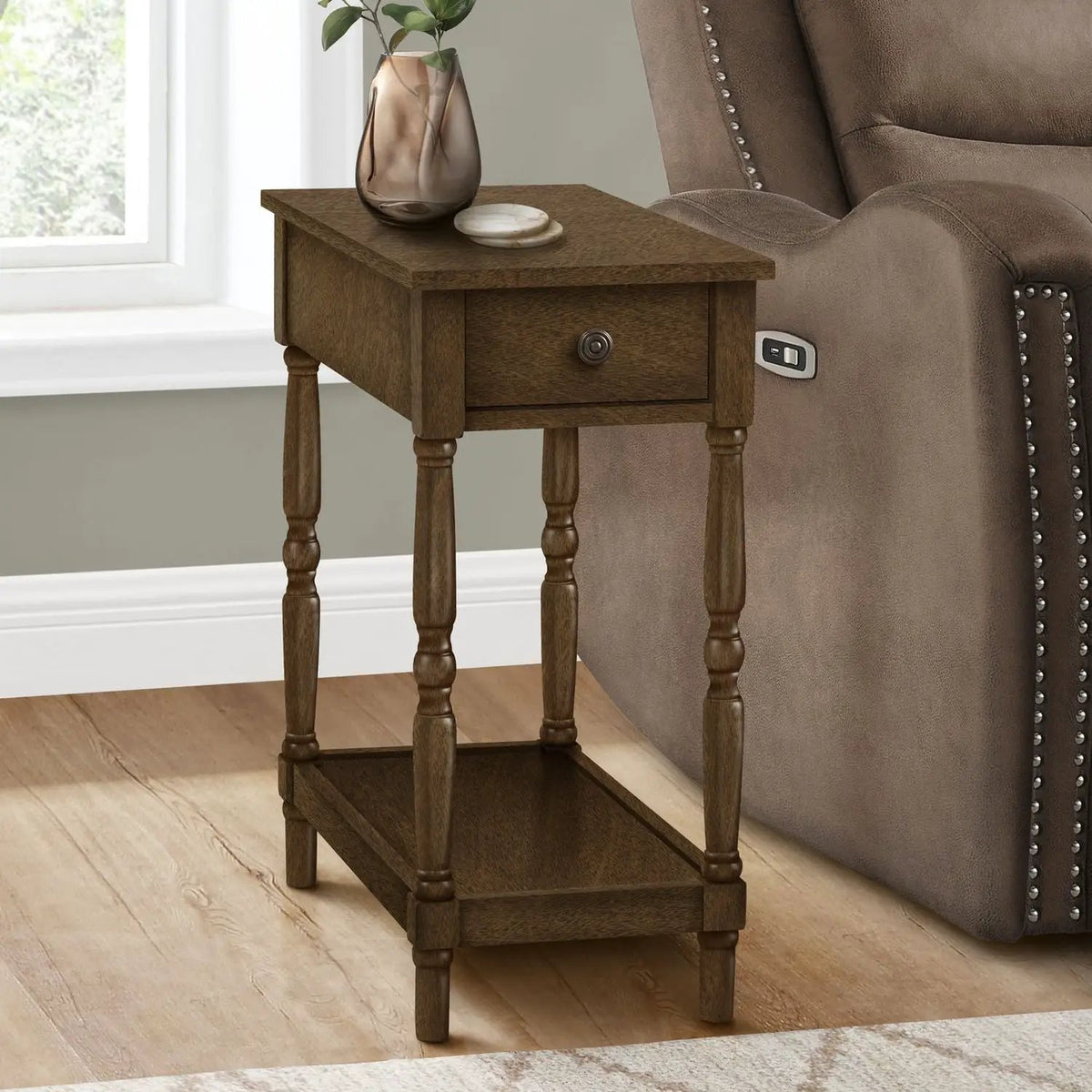Accent End Table | 2 Tier | Storage Drawer | Compact