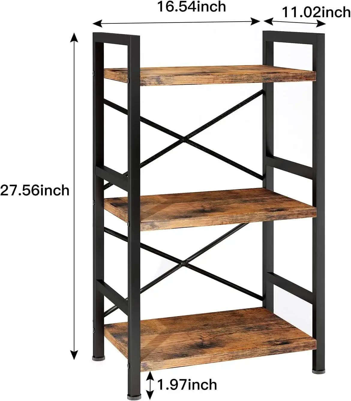 Rustic Brown 3 Tier Metal Bookshelf For Living Room from PriceLows™