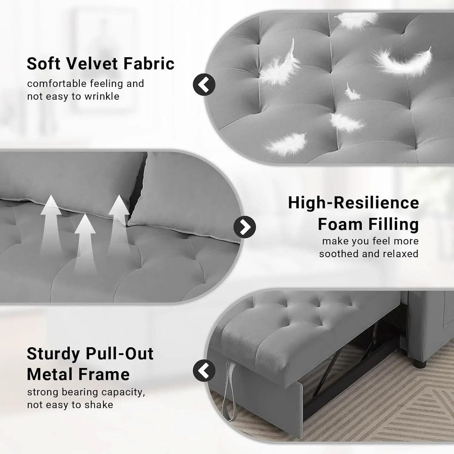 Grey Adjustable Backrest Convertible Sleeper Sofa Bed from PriceLows™