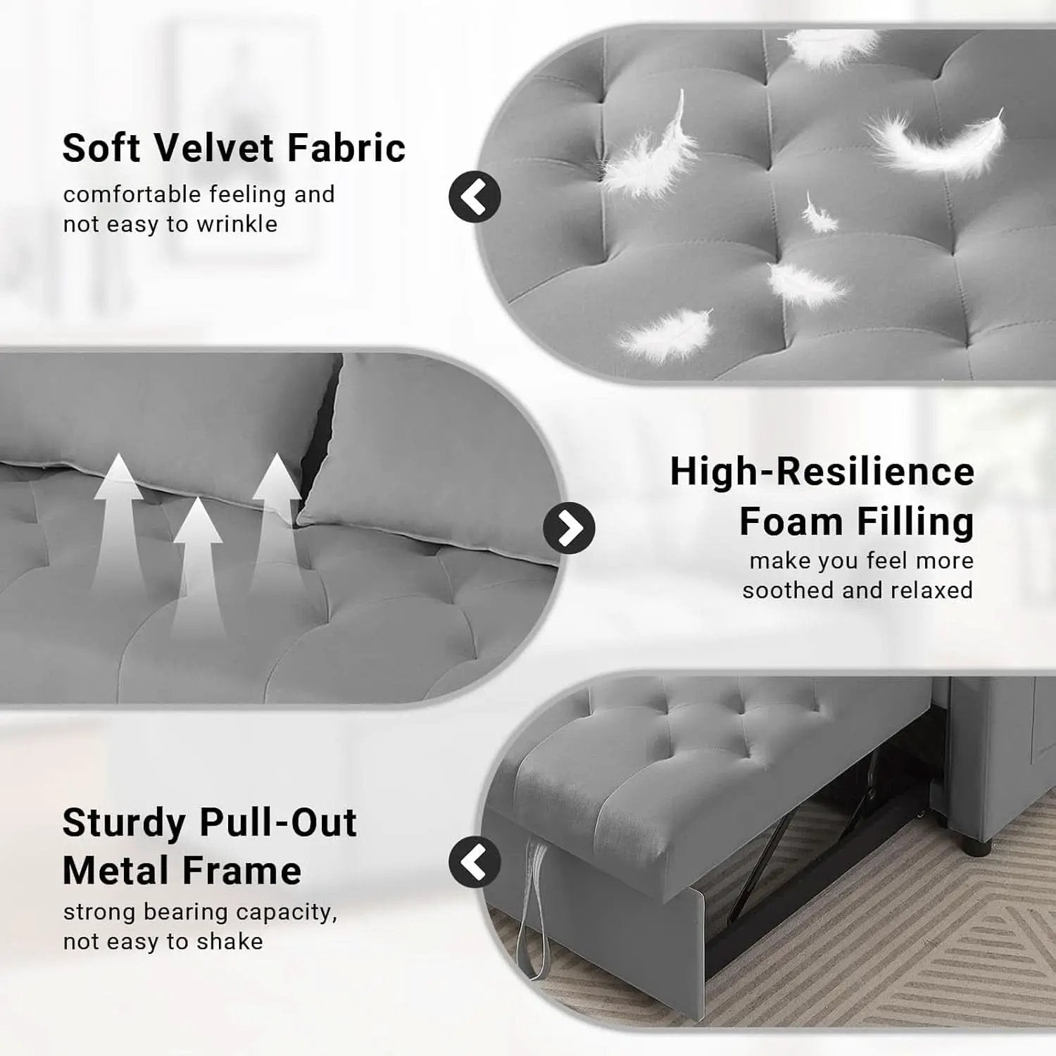 Grey Adjustable Backrest Convertible Sleeper Sofa Bed from PriceLows™
