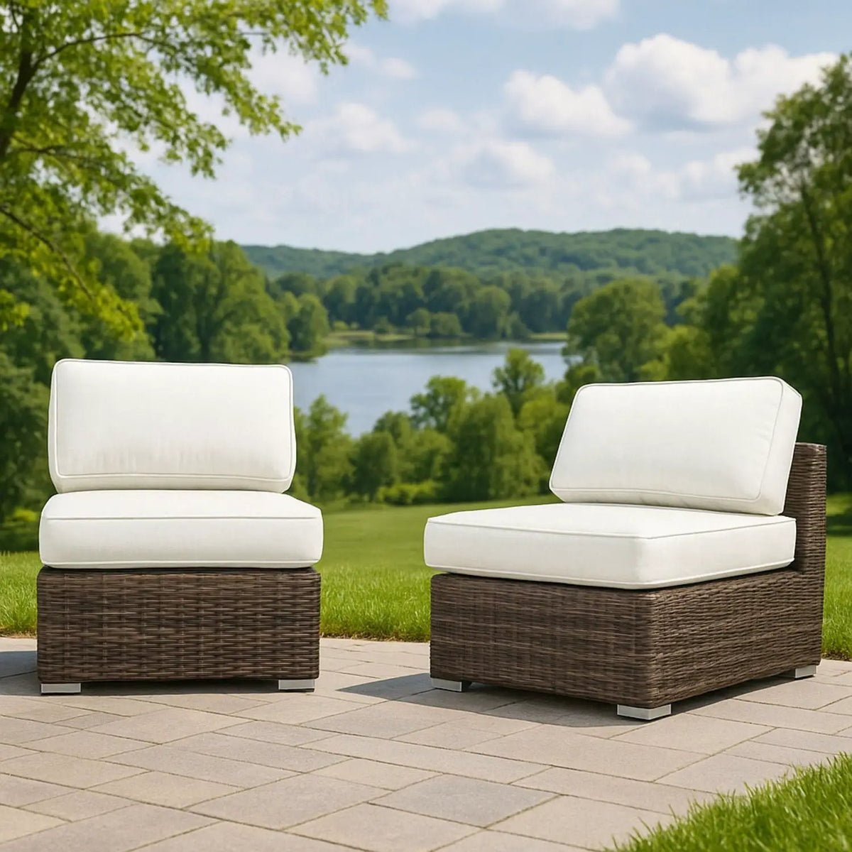 Armless Patio Chair | Cushions Included | Aluminum Inner Frame | Woven Wicker Base