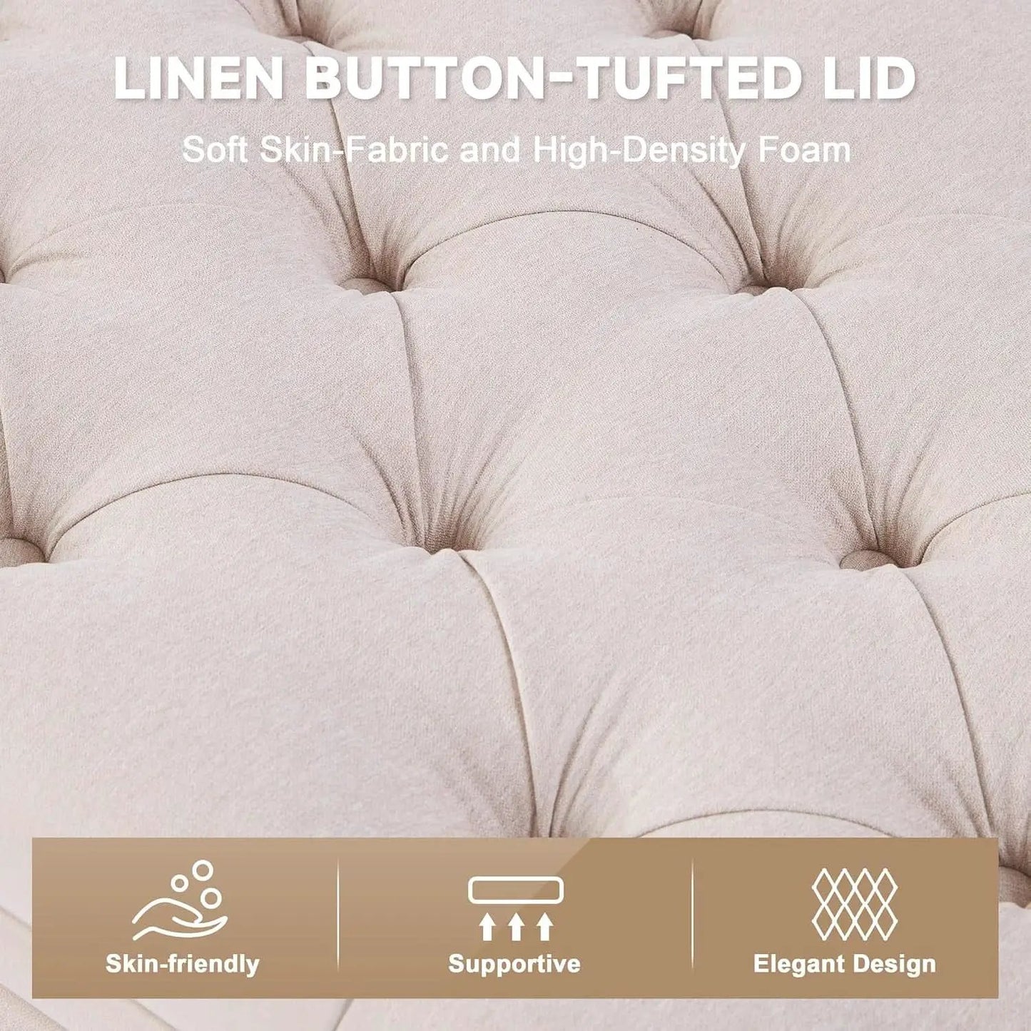 50 Inch Beige Tufted Storage Ottoman Bench Upholstered from PriceLows™