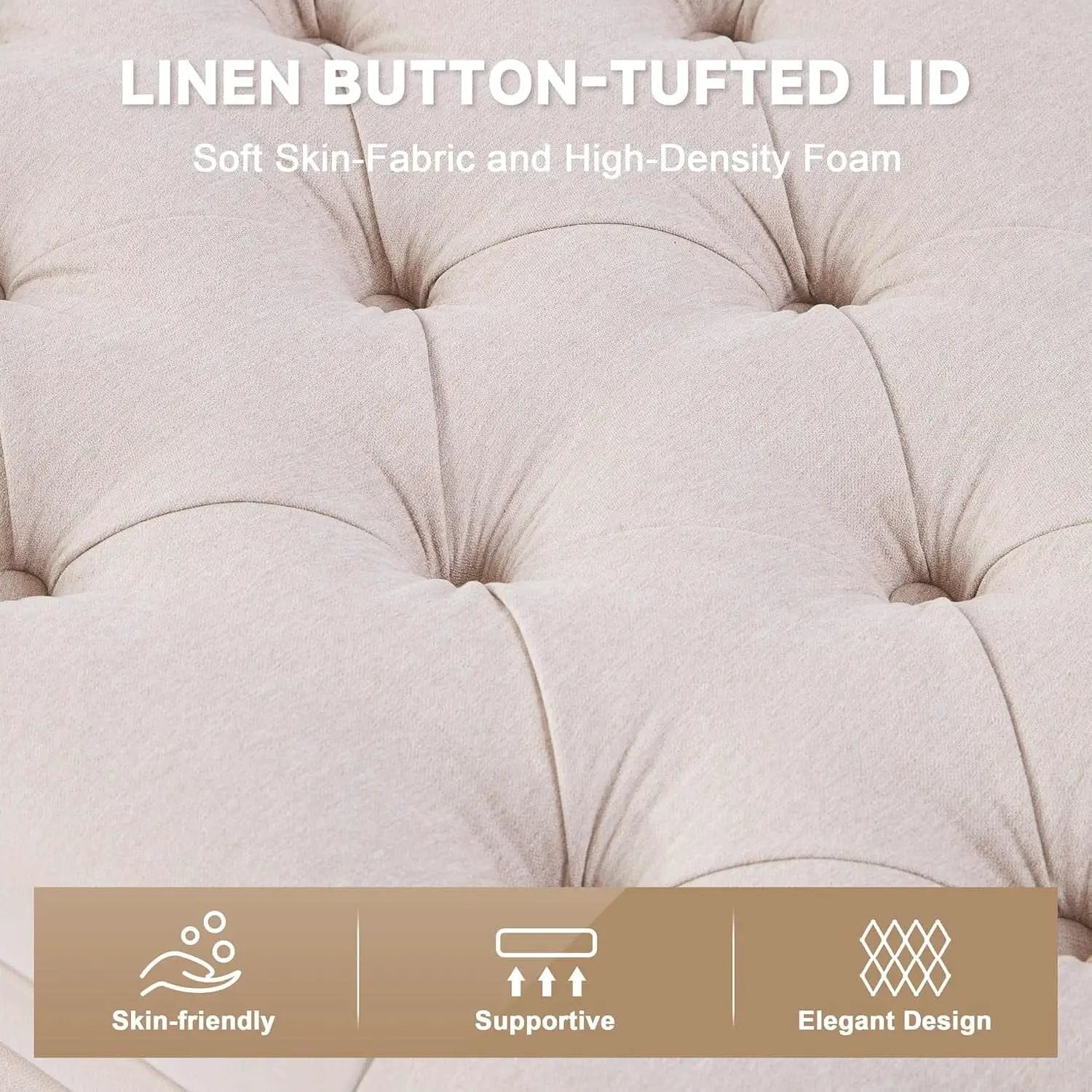 50 Inch Beige Tufted Storage Ottoman Bench Upholstered from PriceLows™