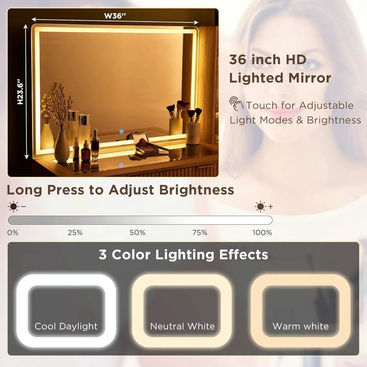 Oak Fluted Makeup Vanity 48 Inch With Lighted Mirror from PriceLows™