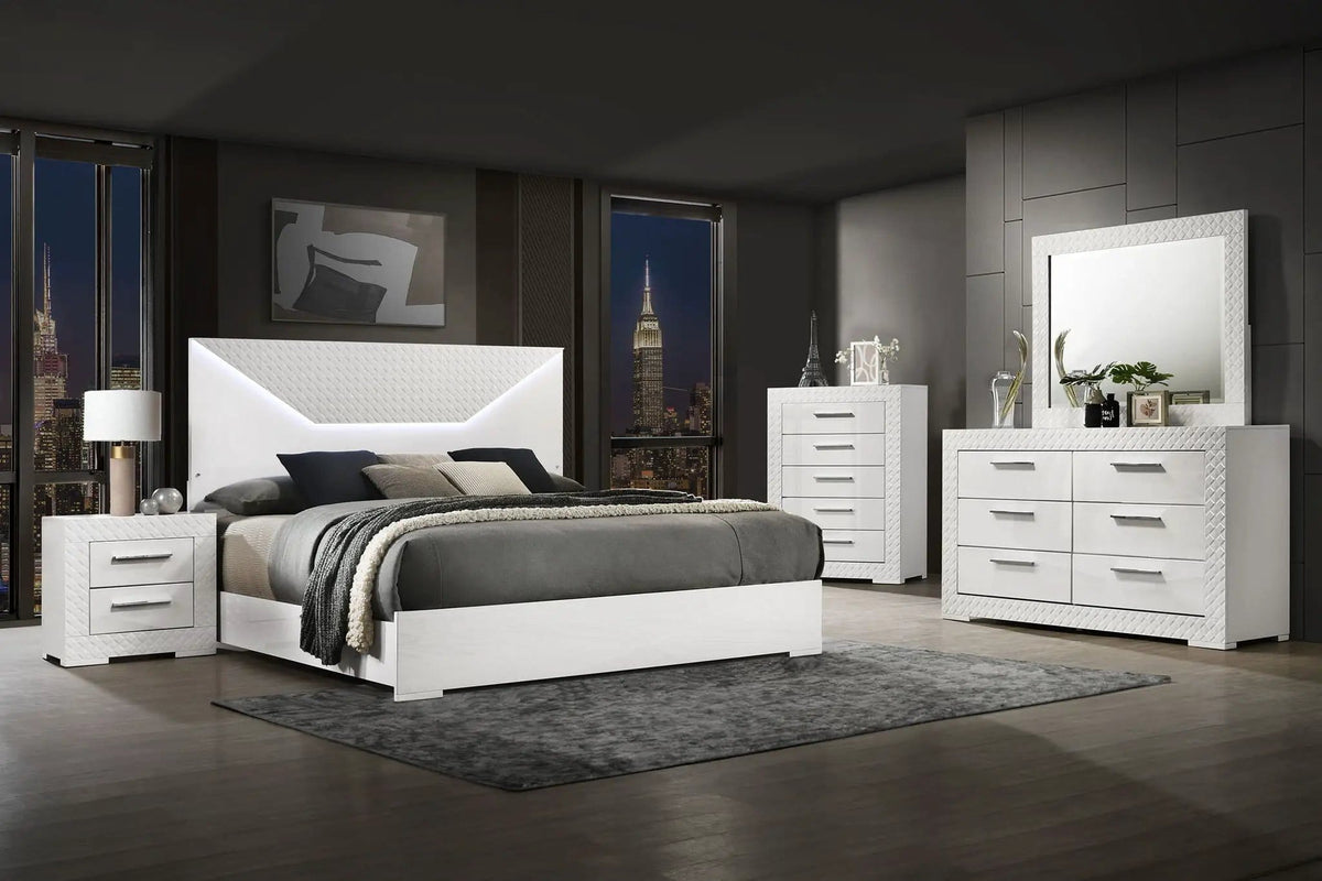 Ives 5-piece Queen Bedroom Set White High Gloss | 5-Piece Set | Bedroom Furniture | Bedroom
