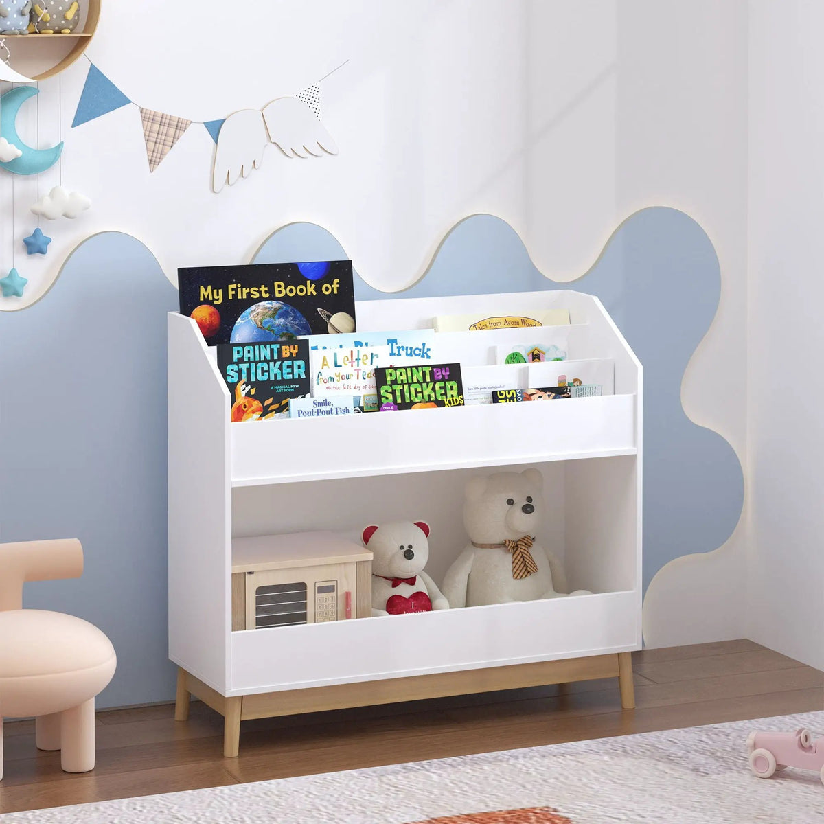 Bookcase Organizer | 3 Tier Display Shelf | White Storage Unit | Compact