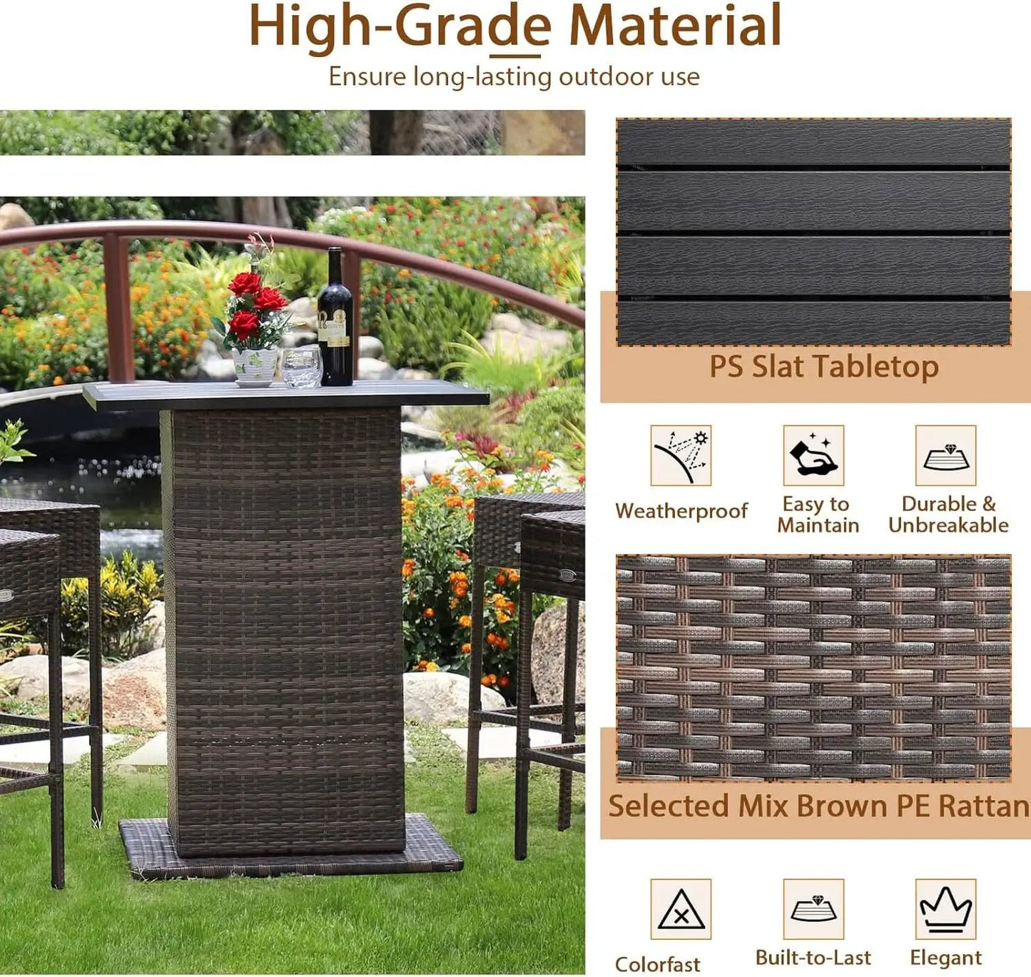 5 Piece Outdoor Bar Set Navy Blue Bar Height Table Storage from PriceLows™