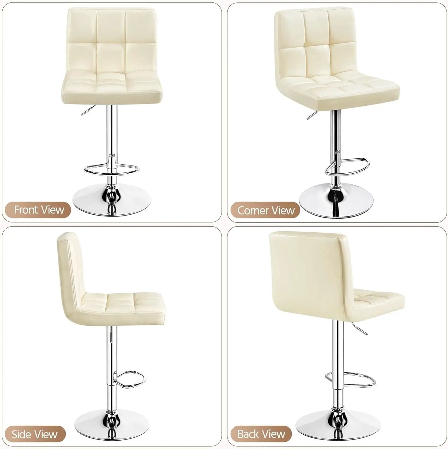 Beige Adjustable PU Leather Swivel Bar Stools Set Of 2 from PriceLows™