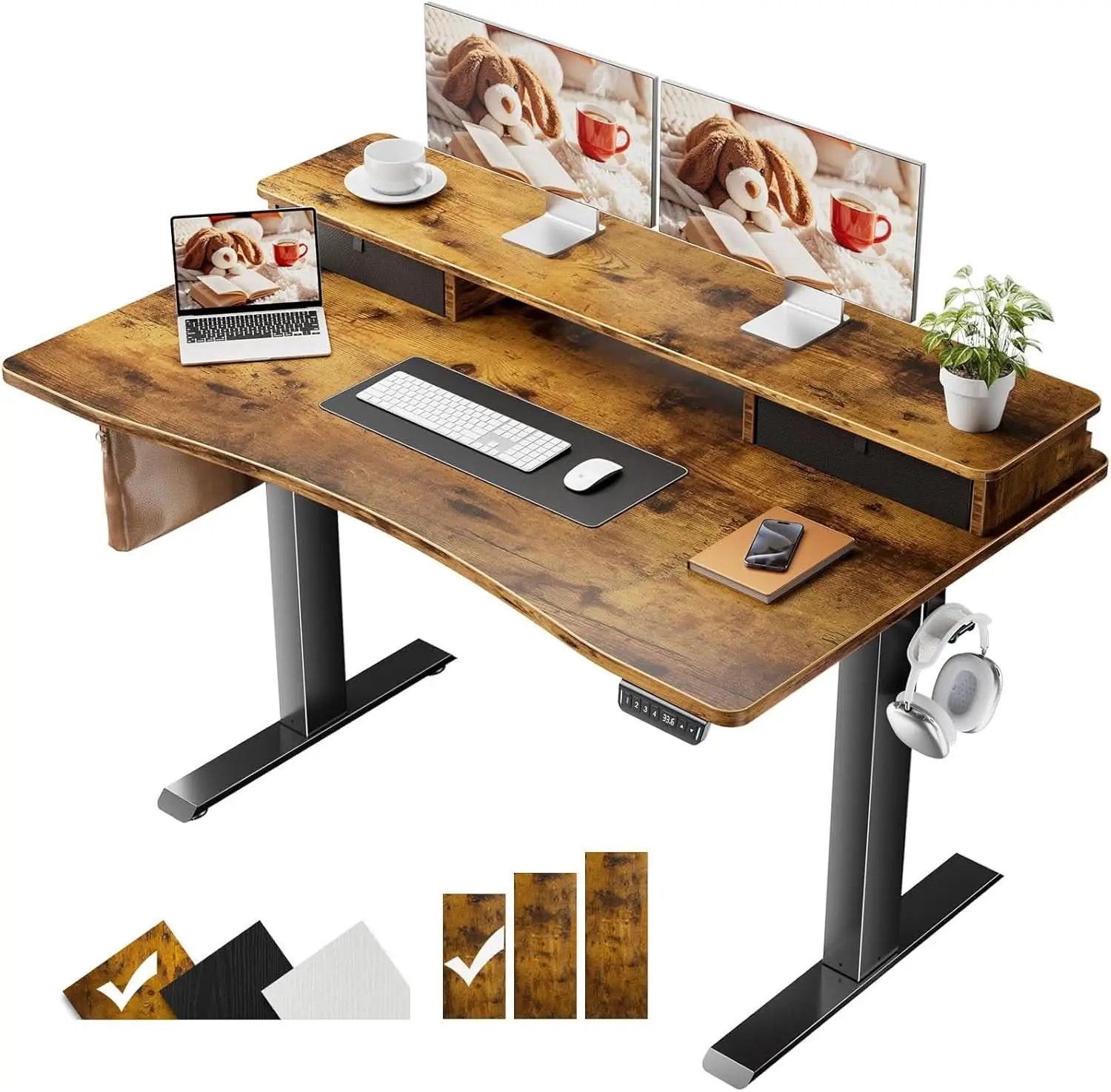 Brown 47.2 Inch Standing Desk Monitor Riser Drawers from PriceLows™