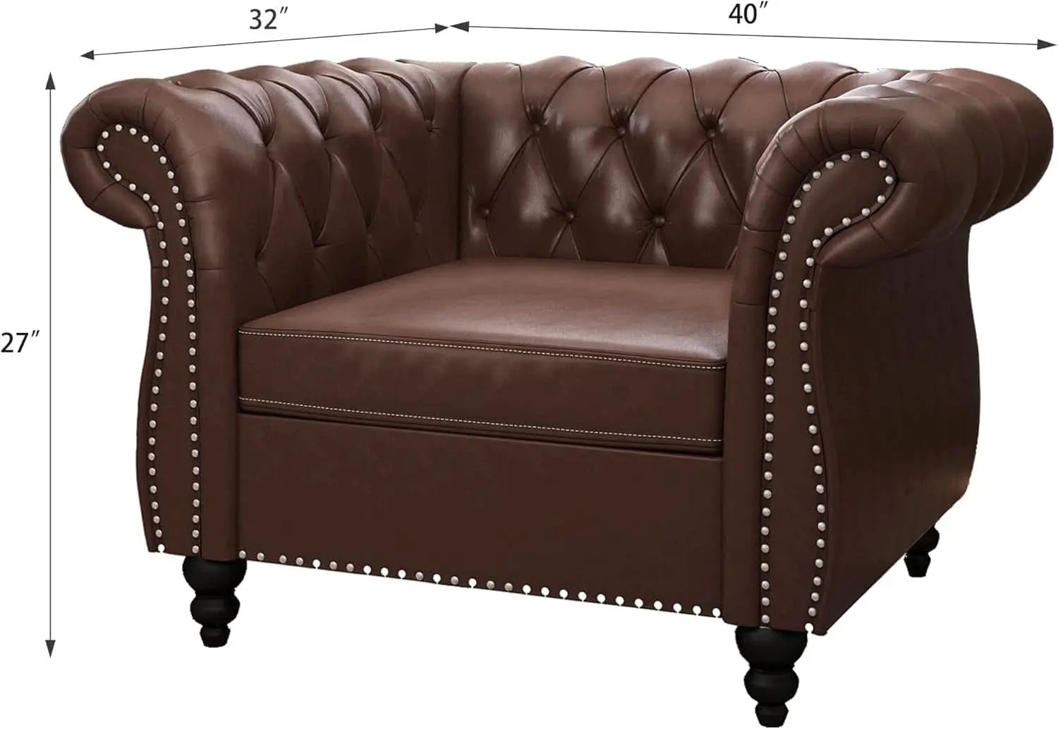 3 Piece Chesterfield Leather Living Room Set Sofa Loveseat Chair Dark Brown with Scroll Arms and Nailhead from PriceLows™