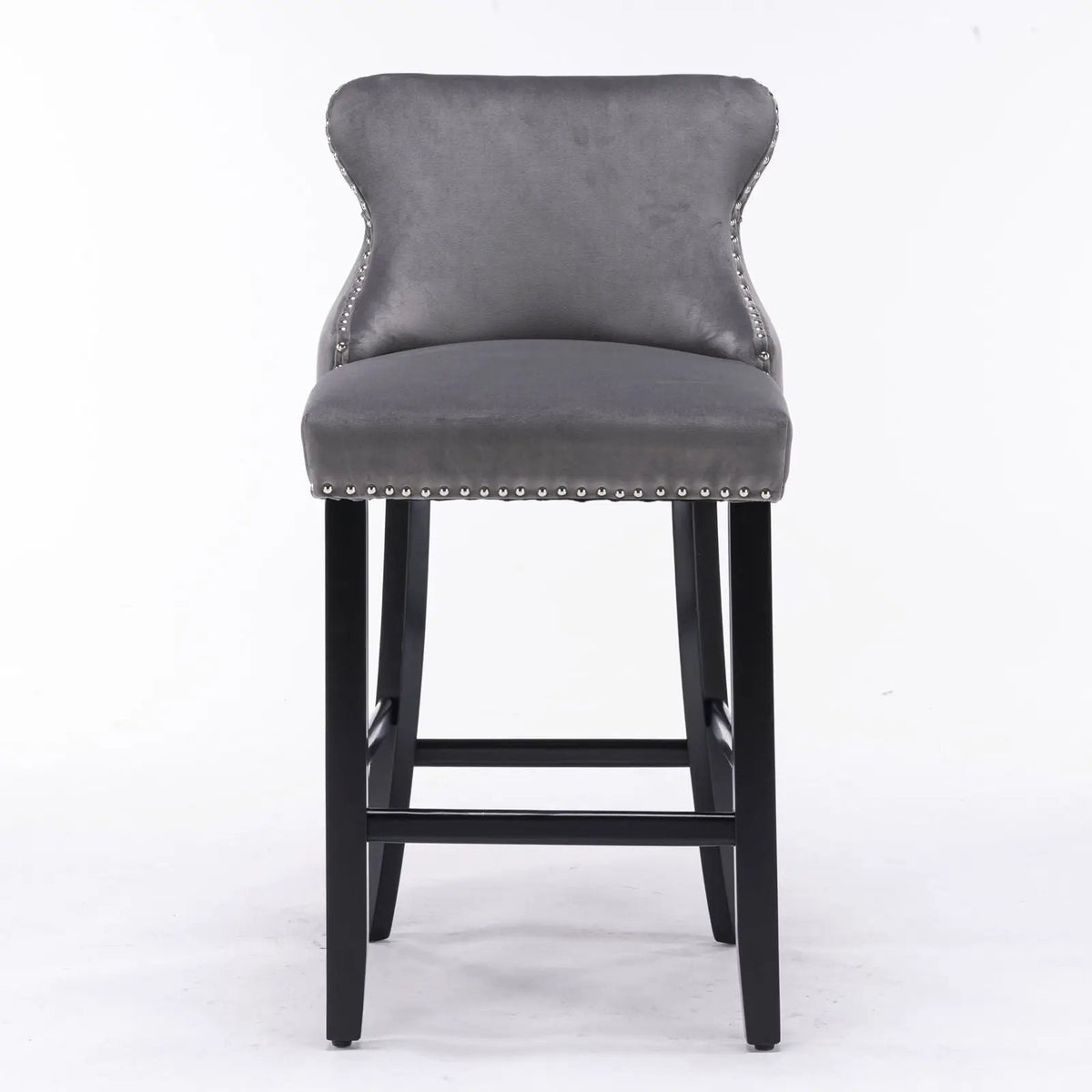 Wing-Back Barstools | Button Tufted Decoration | Wooden Legs With Nailhead Trim | Contemporary Upholstery