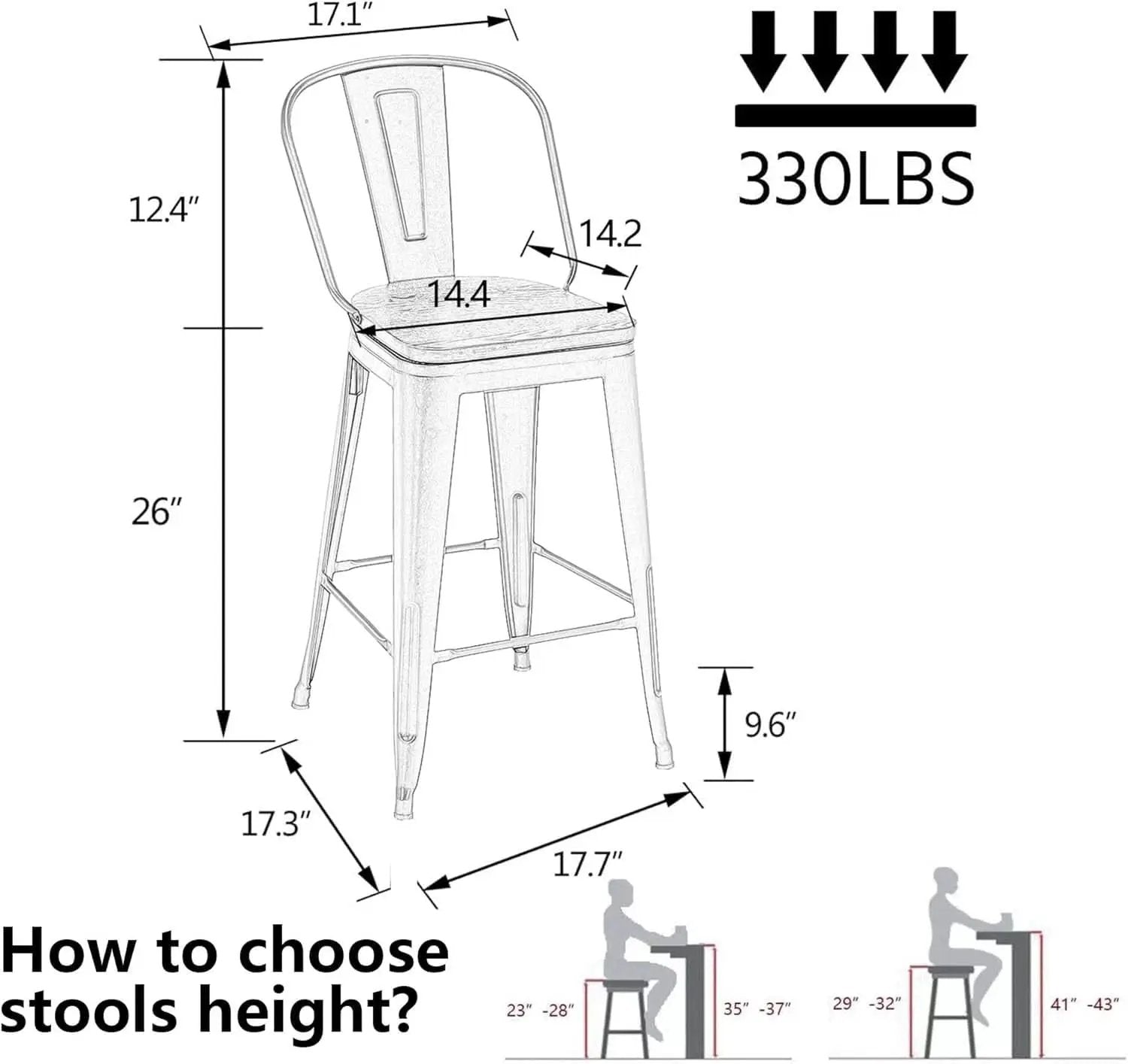 26 Inch Swivel Bar Stools Set Of 4 With Large Wooden Seat Matte Black High Back Design from PriceLows™