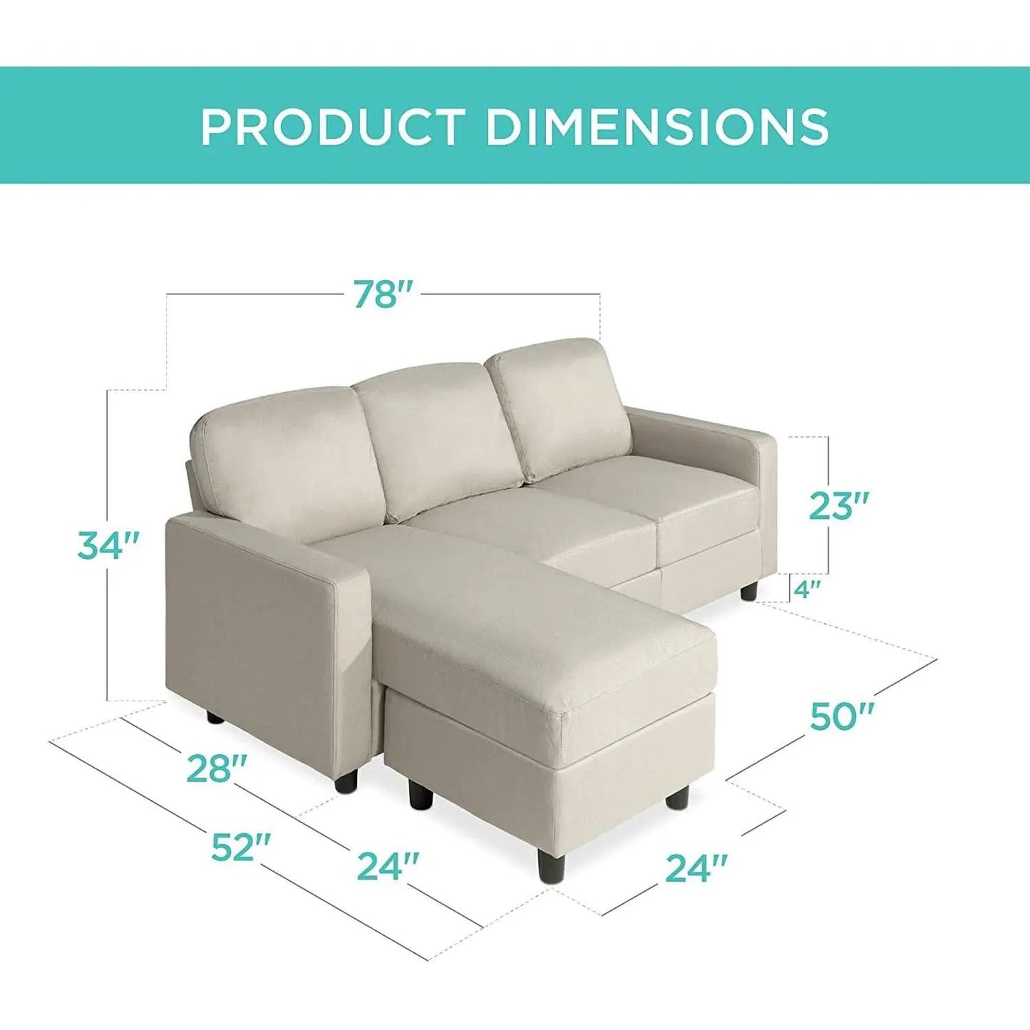 Compact Beige Linen Sectional Sofa With Chaise And Reversible Ottoman from PriceLows™