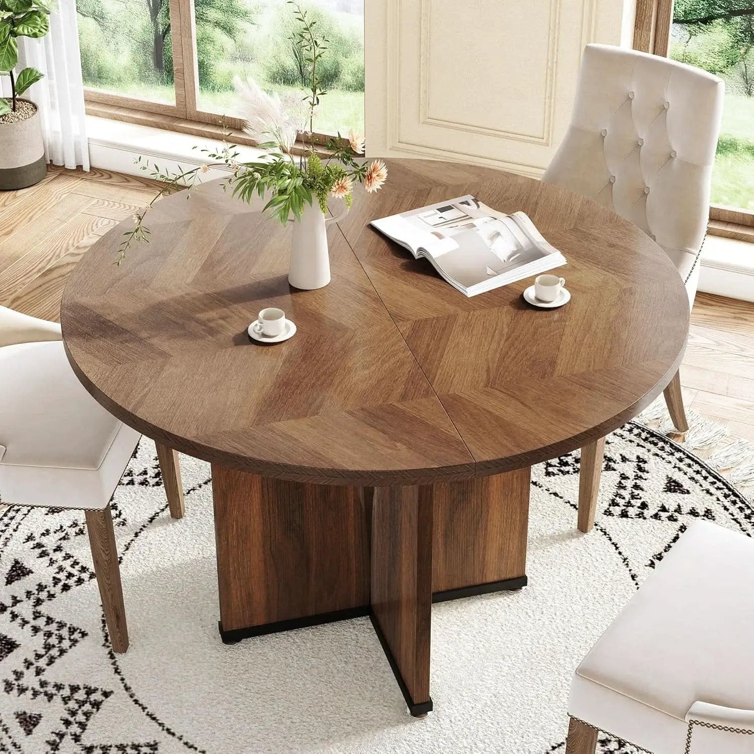 Round 39 Inch Dining Table Rustic Dark Brown Seats 2 To 4 from PriceLows™