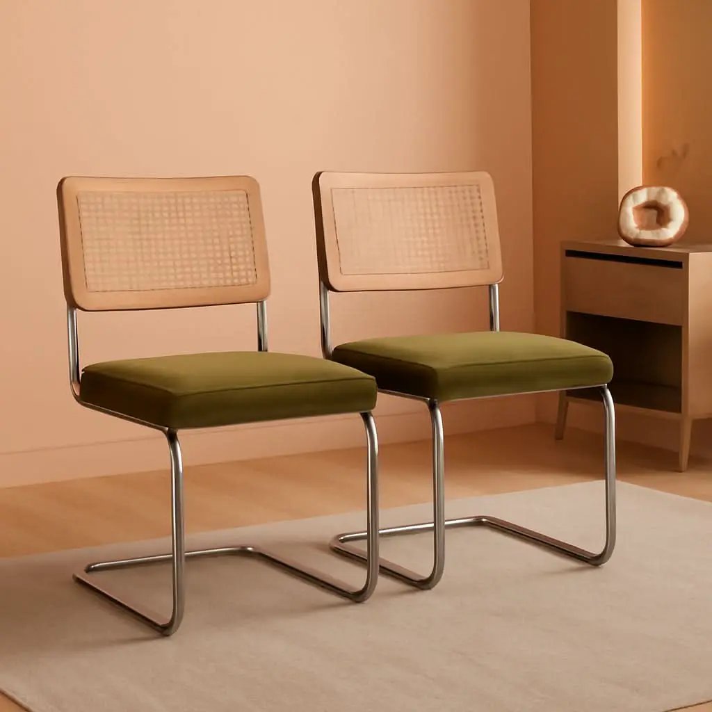 Rattan Dining Chairs Set Of 2 Green With Cane Back from PriceLows™