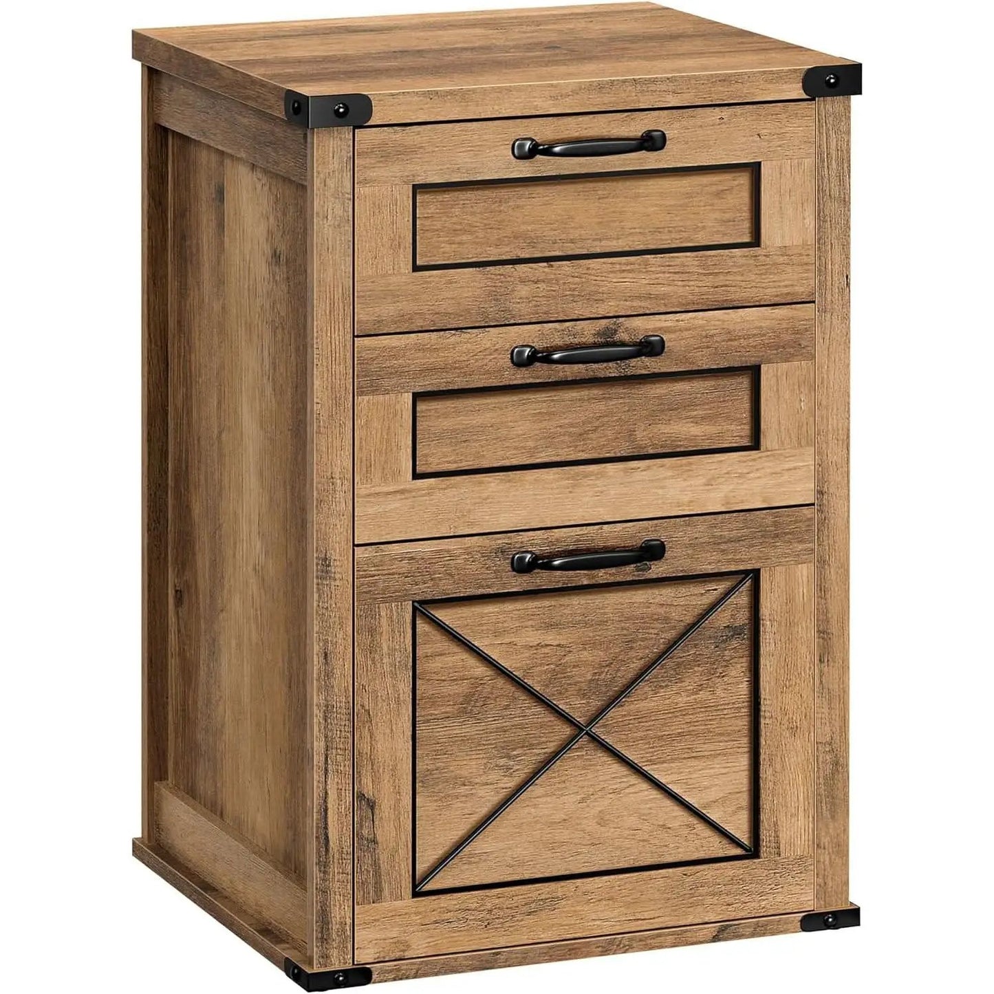 3 Drawer Farmhouse Filing Cabinet With Printer Stand For Home Office Storage Woodgrain Finish from PriceLows™