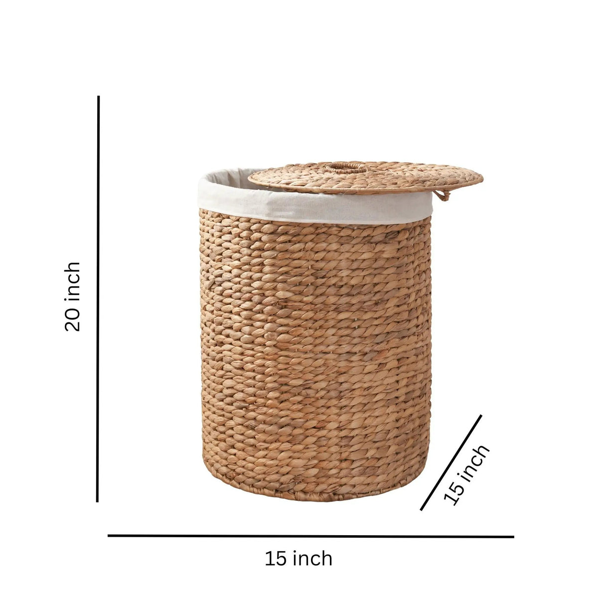Round Laundry Hamper With Lid | Water Hyacinth Woven Wicker | Tall Storage Basket | 20 Inch Height
