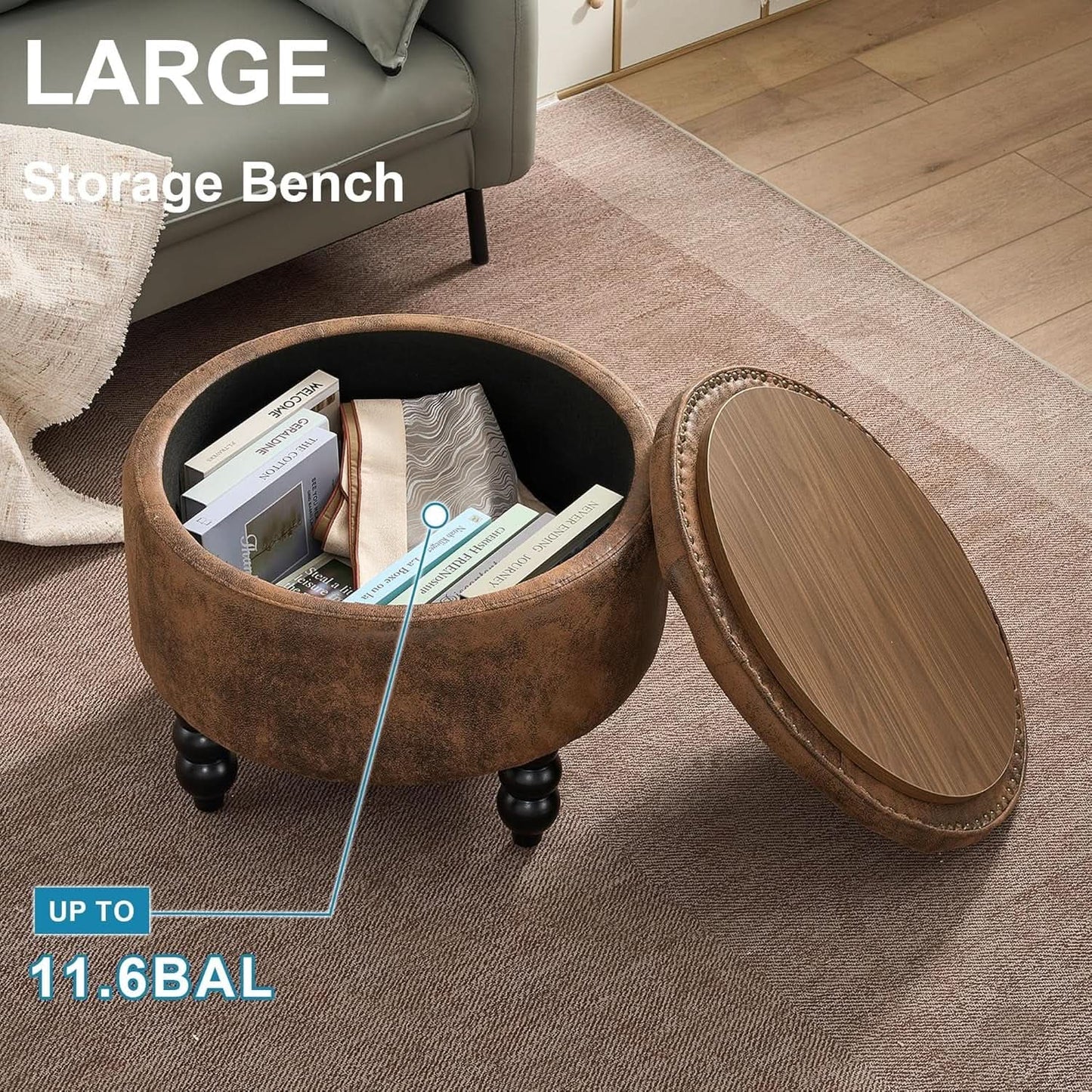 24 Inch Upholstered Storage Ottoman Featuring Tray from PriceLows™