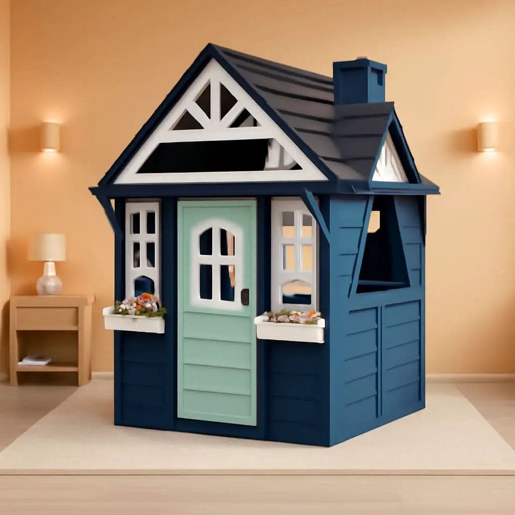 Blue Cedarwood Kids Playhouse Weather Resistant Outdoor from PriceLows™