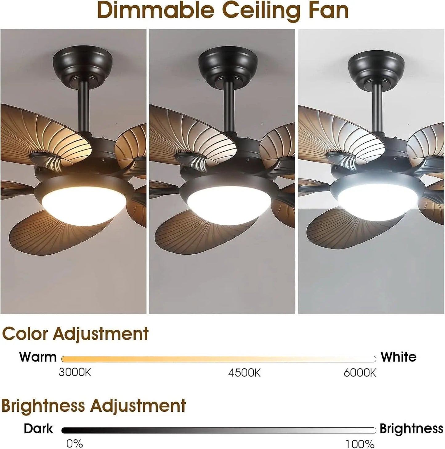 44 Inch Palm Leaf Ceiling Fan With LED Lighting Remote from PriceLows™
