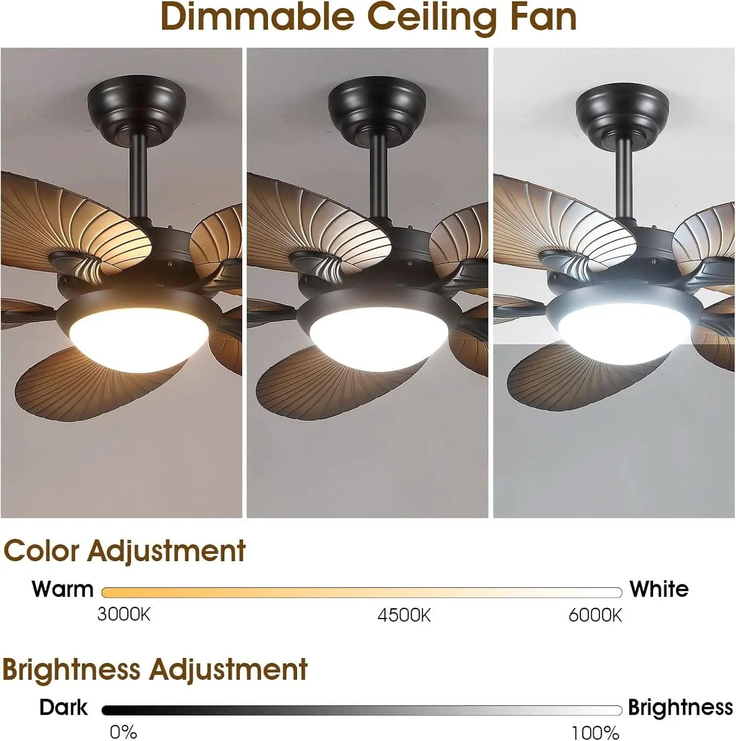 44 Inch Palm Leaf Ceiling Fan With LED Lighting Remote from PriceLows™