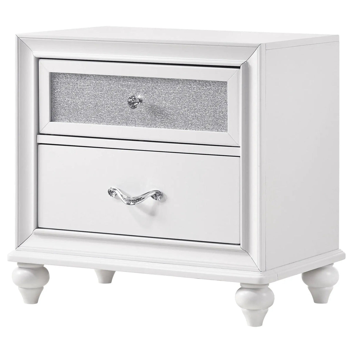 Barzini 2-drawer Nightstand | 25.25 x 16.5 x 25.25 in | Crystal | White