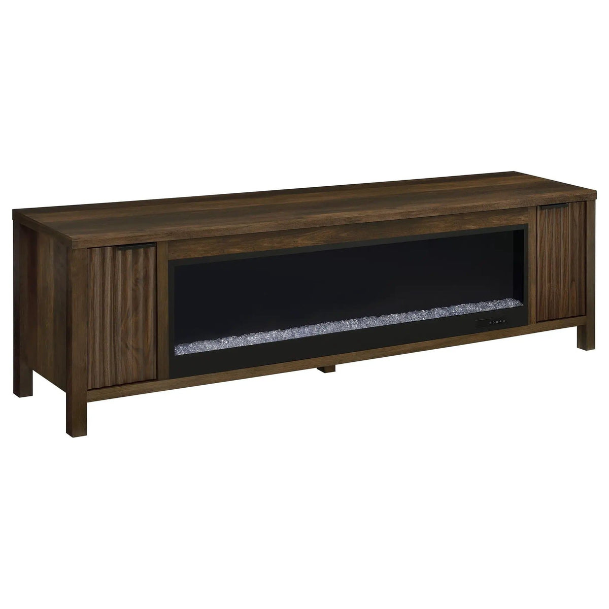 Carey 79-inch TV Stand Fireplace Media Console Dark Pine | 78.75 x 15.5 x 22.75 in | Glass | Living Room
