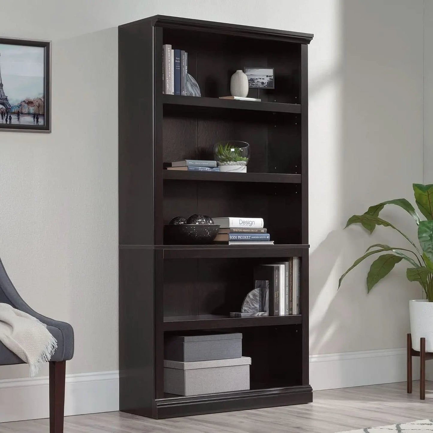 Estate Black 5 Shelf Bookcase 35.28 x 13.23 x 69.76 Inches from PriceLows™