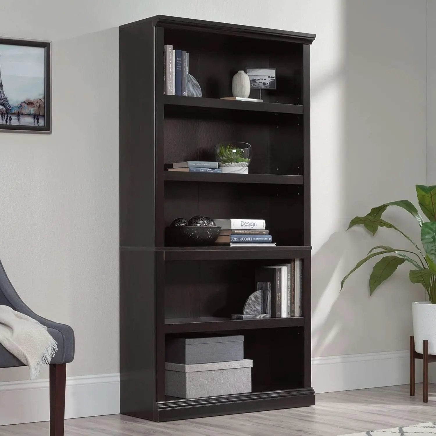 Estate Black 5 Shelf Bookcase 35.28 x 13.23 x 69.76 Inches from PriceLows™