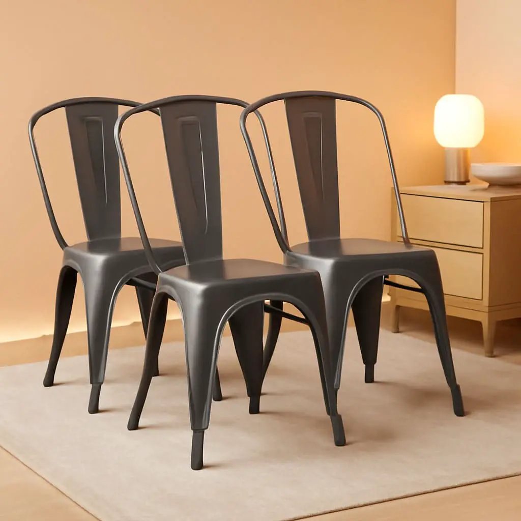 Dark Grey Metal Dining Chairs Set Of Four Durable X Bar Design from PriceLows™