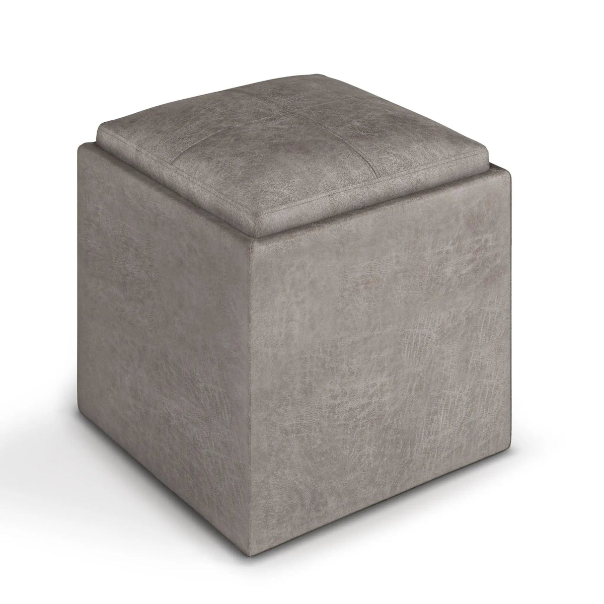 Rockwood Upholstered Cube Ottoman | Flip Over Serving Tray | Large Interior Storage | 16.9 Inch Cube