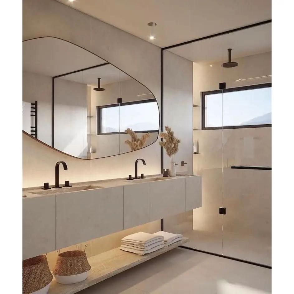 Asymmetrical Wooden Framed Wall Mirror Black 35.4 Inches By 17.7 Inches from PriceLows™