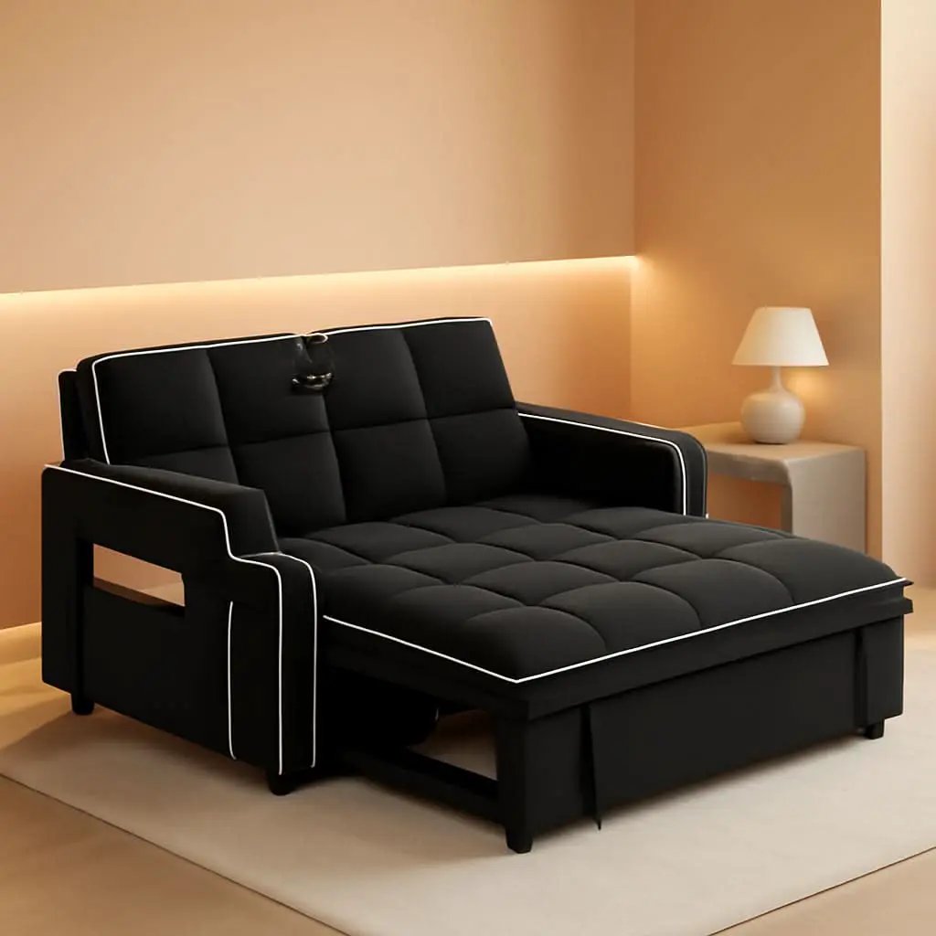 Black Velvet Luxe Sleeper Sofa Bed USB Charging Port from PriceLows™