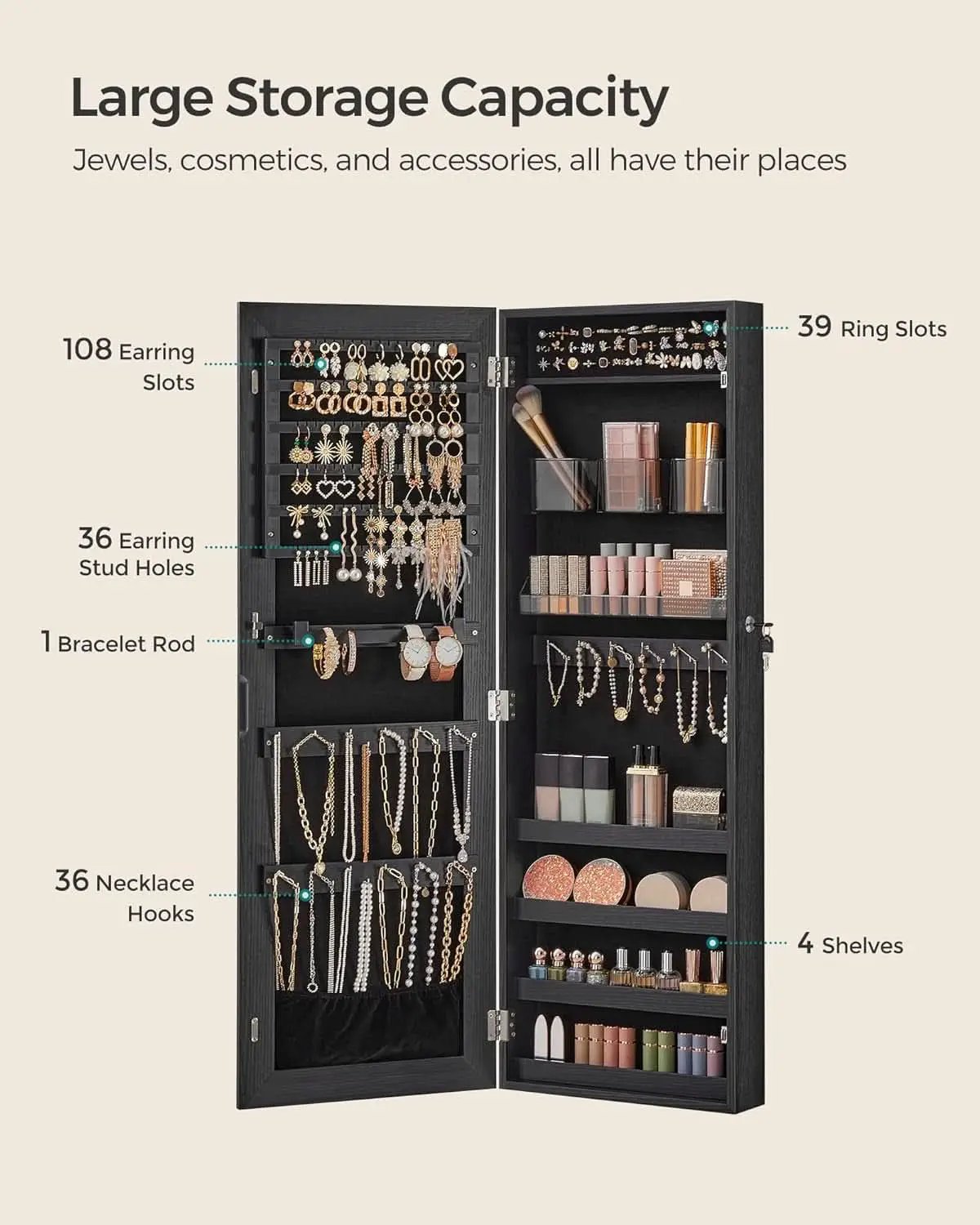 Mirror Jewelry Cabinet Armoire Wall Mounted Lockable from PriceLows™