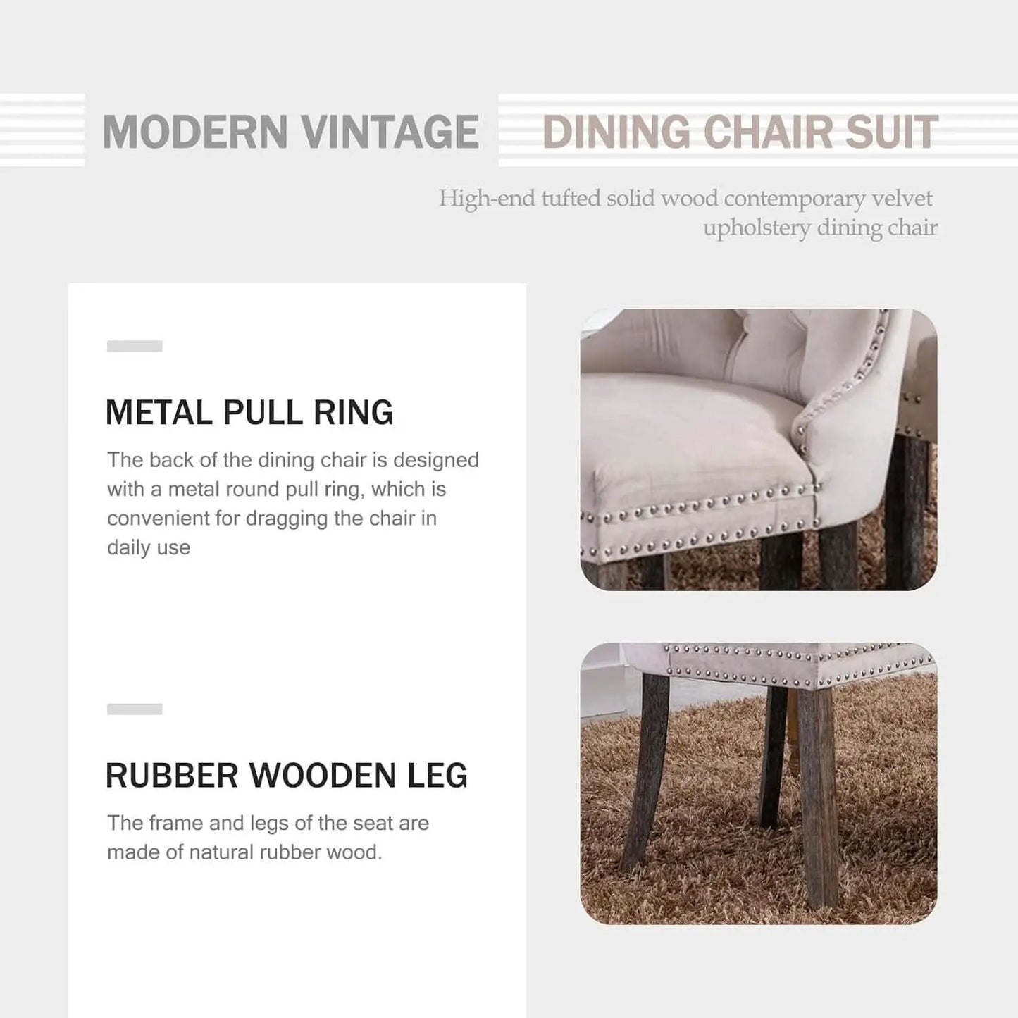 Velvet Dining Chairs Set Of 4 Beige With Ring Pull Trim from PriceLows™