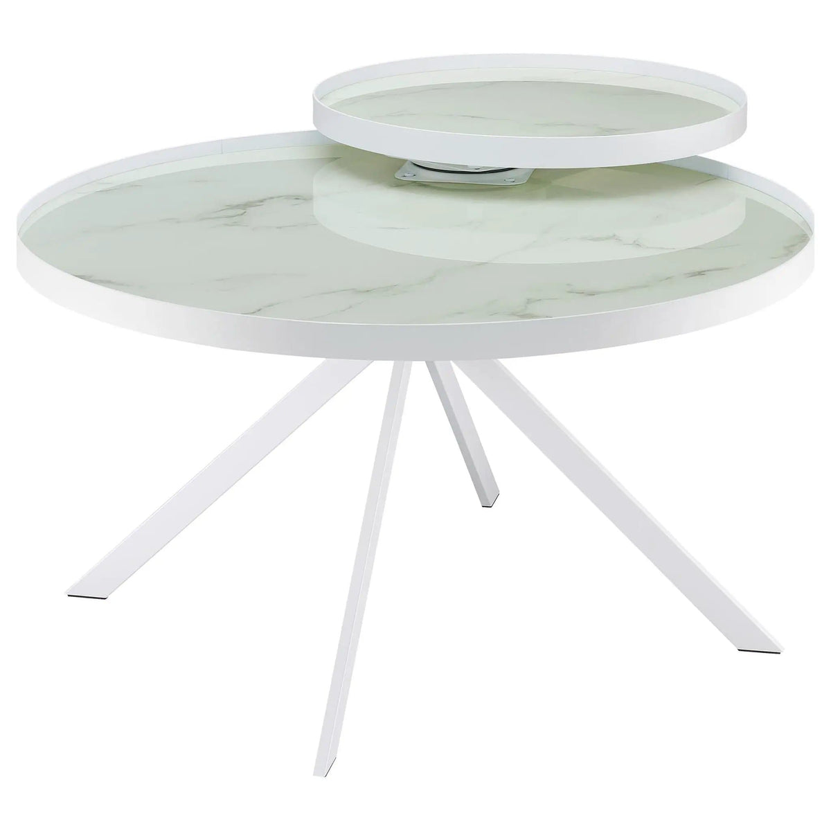 Briggs Round Marble Printed Glass Top Coffee Table | 35.75 x 35.75 x 23 in | Marble & Tempered Glass | White