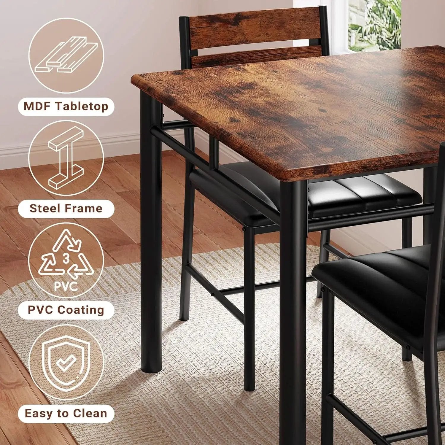 Space Saving Dining Table Set For Two Rustic Brown Finish from PriceLows™