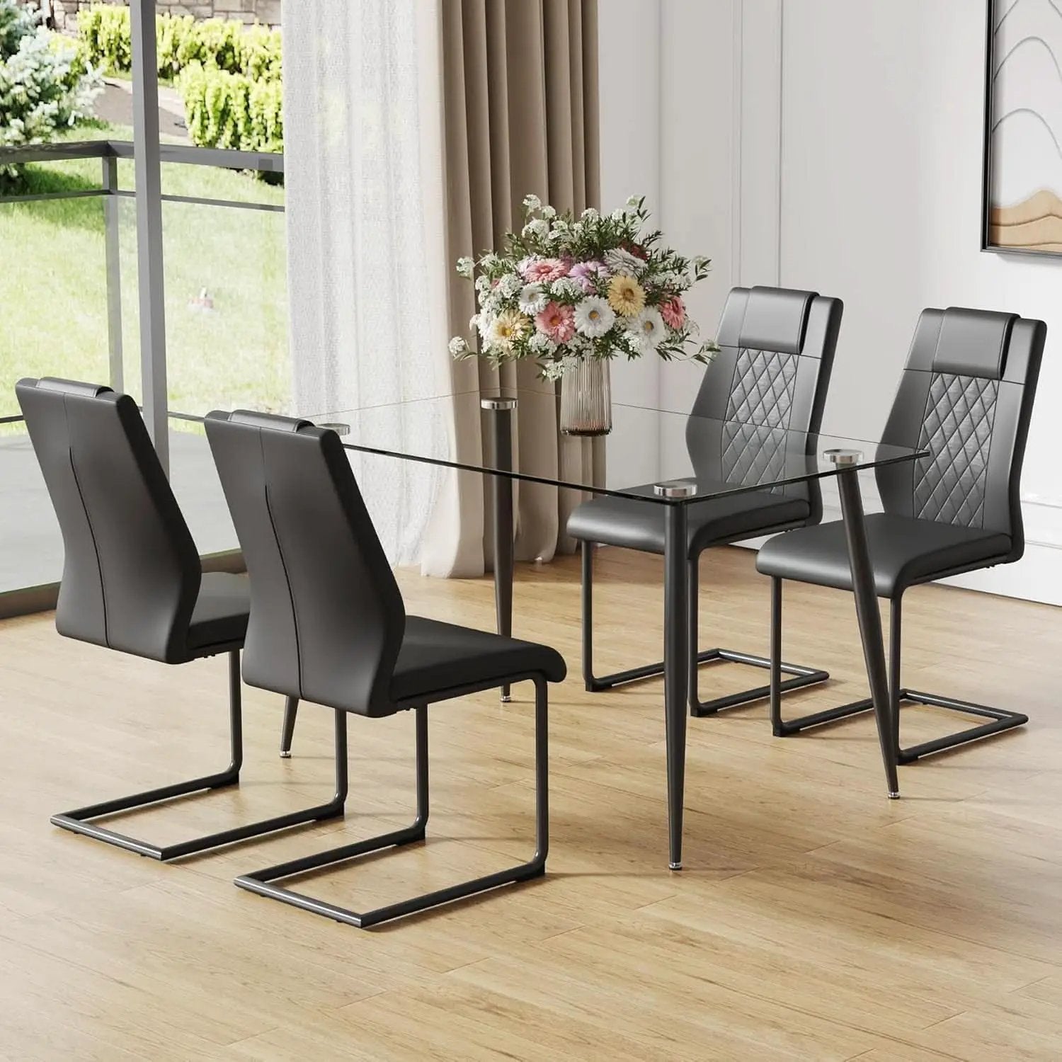 51 Inch Glass Dining Table For 4 With Tempered Glass Top from PriceLows™