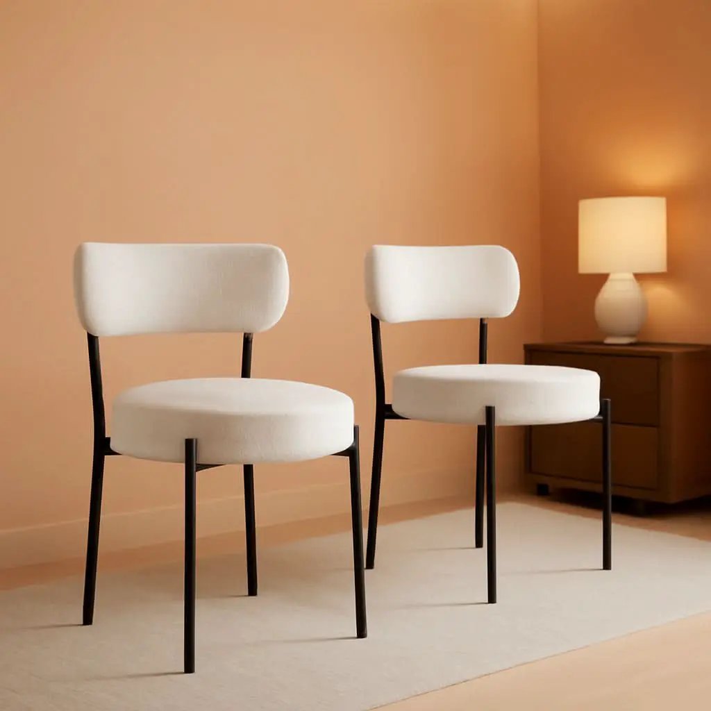 White Boucle Dining Chairs Set Of 2 For Dining Room from PriceLows™
