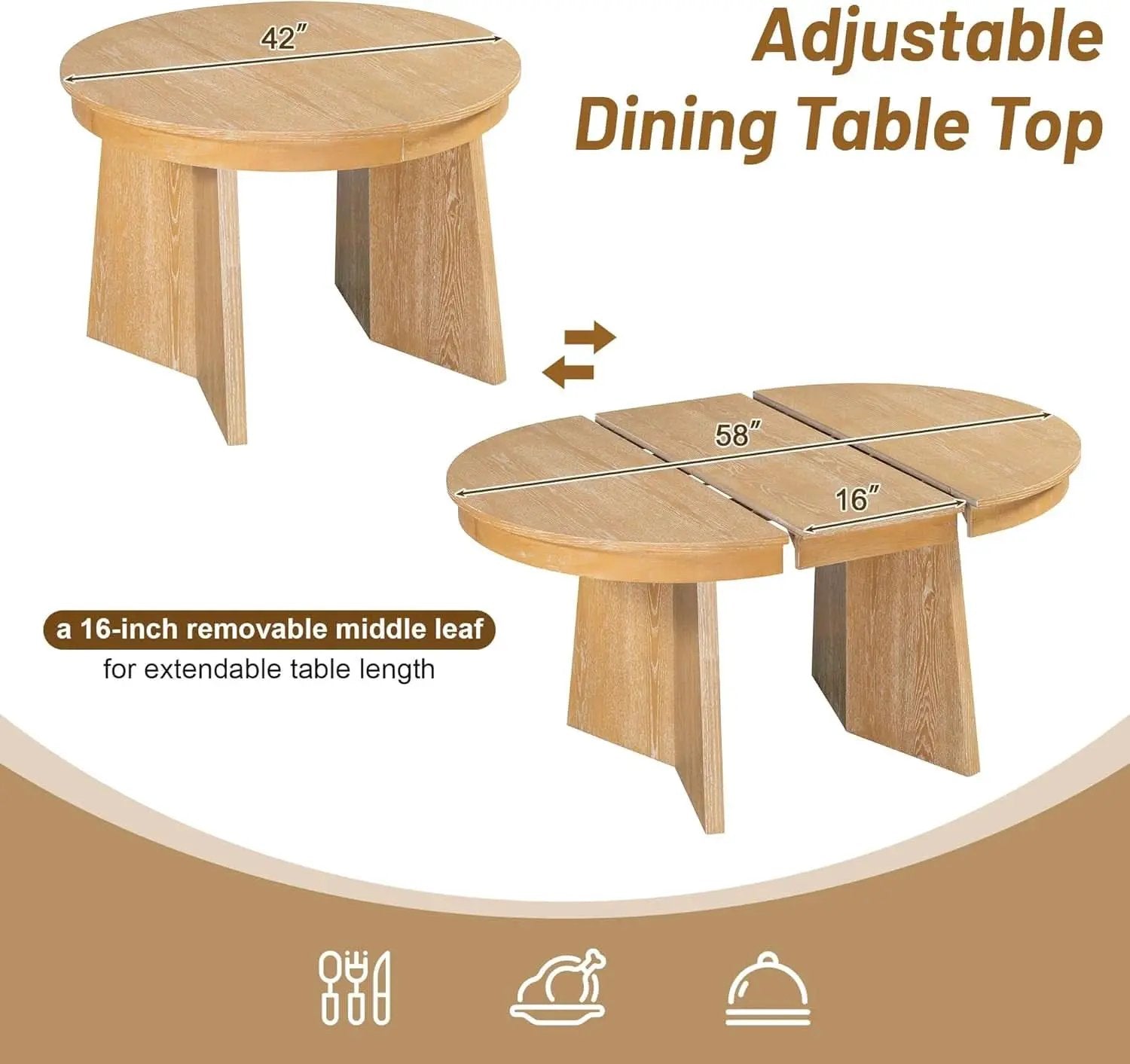 Retro Solid Wood Dining Set Natural Finish Extendable from PriceLows™