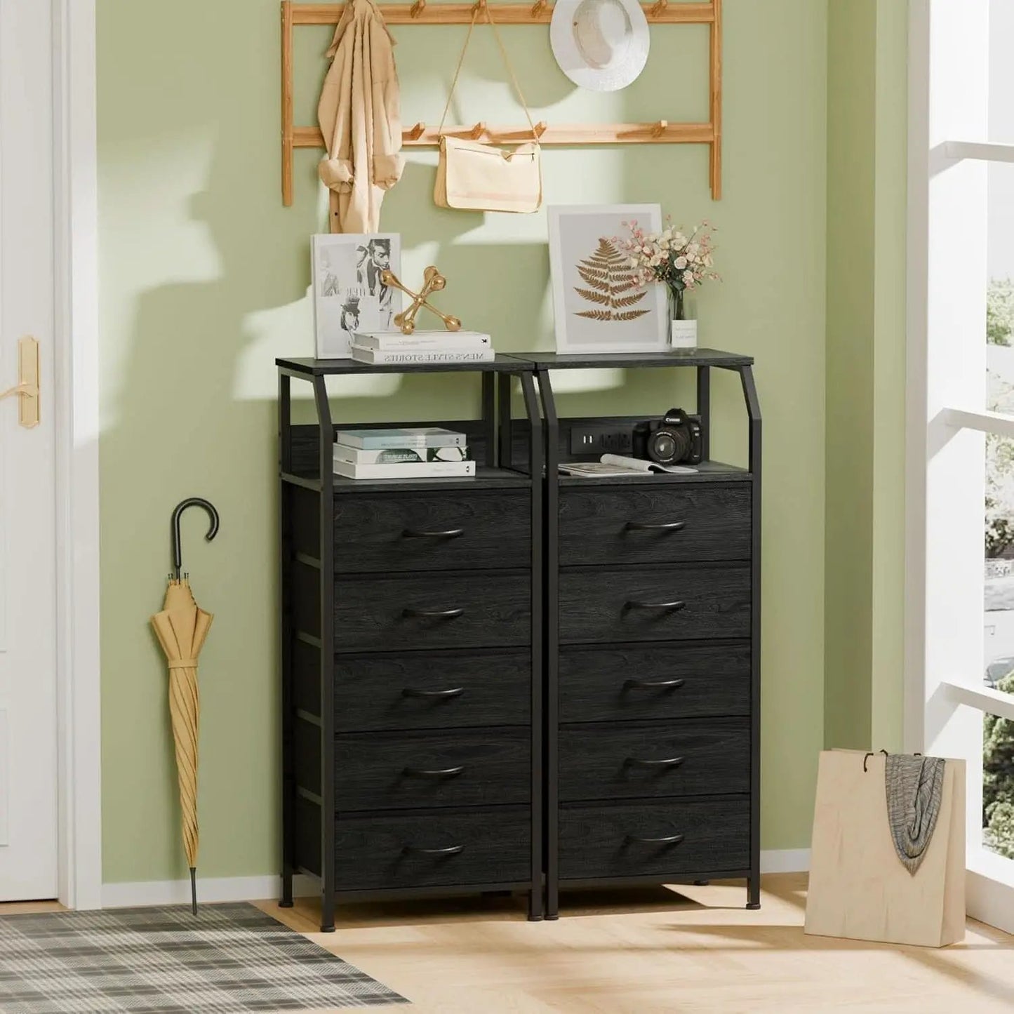 Black Oak Dresser With Integrated Charging Station from PriceLows™
