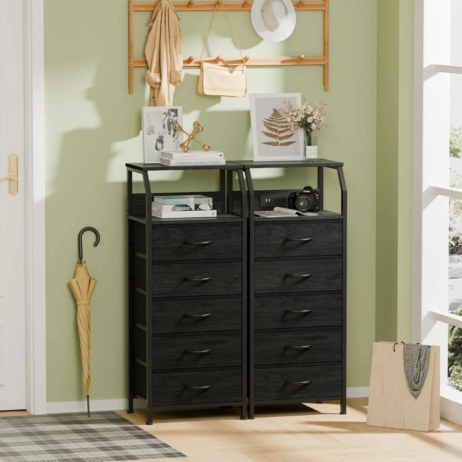 Black Oak Dresser With Integrated Charging Station from PriceLows™